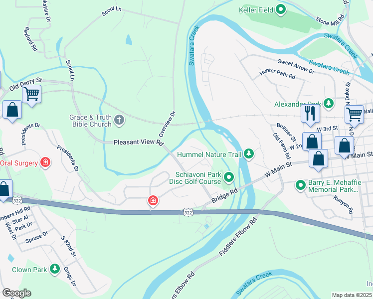 map of restaurants, bars, coffee shops, grocery stores, and more near 9148 Joyce Lane in Hummelstown