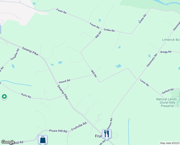 map of restaurants, bars, coffee shops, grocery stores, and more near 69 Houck Road in Schwenksville
