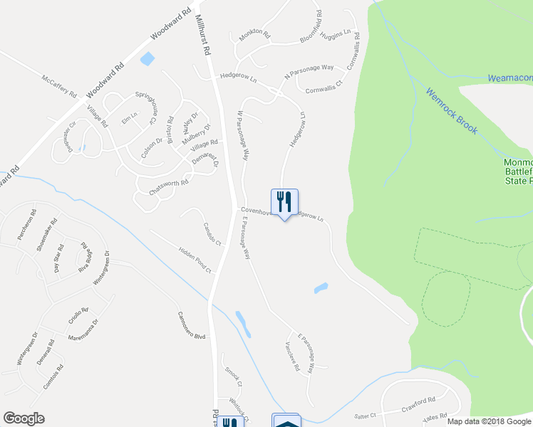 map of restaurants, bars, coffee shops, grocery stores, and more near Covenhoven Rd in Manalapan