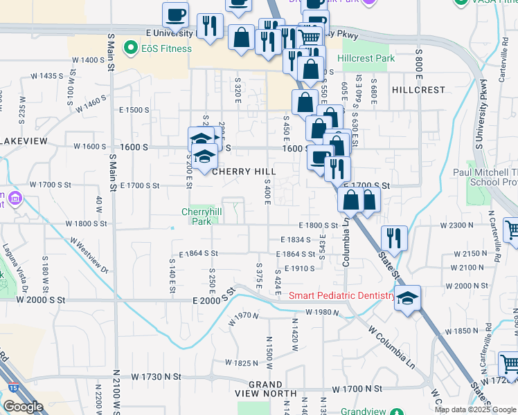 map of restaurants, bars, coffee shops, grocery stores, and more near 17935 South 400 East in Orem