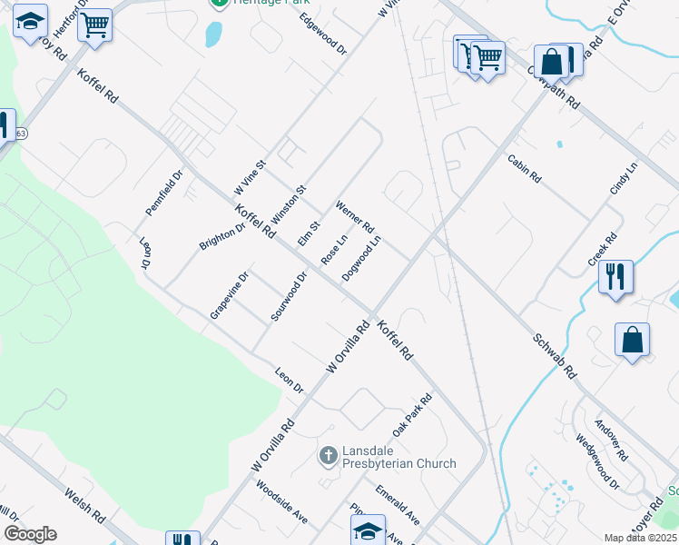 map of restaurants, bars, coffee shops, grocery stores, and more near 811 Dogwood Lane in Hatfield