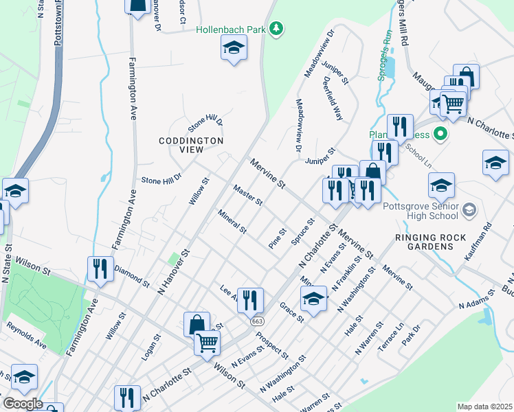 map of restaurants, bars, coffee shops, grocery stores, and more near 1047 Feist Avenue in Pottstown