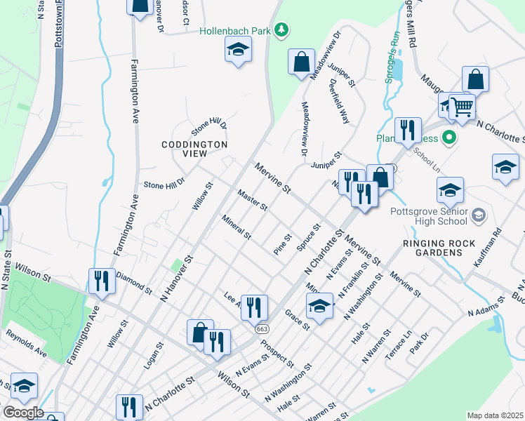 map of restaurants, bars, coffee shops, grocery stores, and more near 1047 Feist Avenue in Pottstown