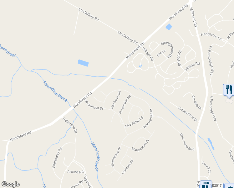 map of restaurants, bars, coffee shops, grocery stores, and more near 23 Percheron Road in Manalapan Township