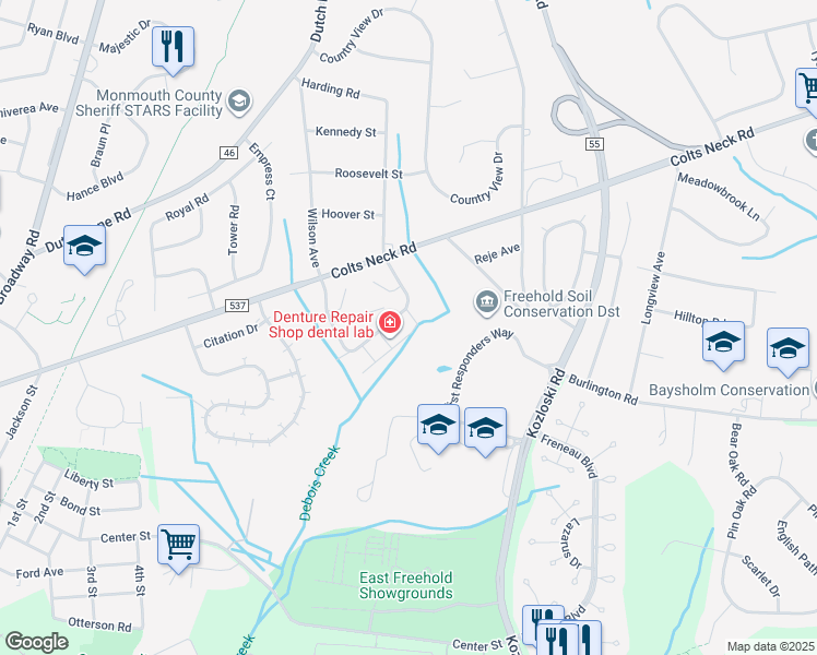 map of restaurants, bars, coffee shops, grocery stores, and more near 509 Harding Road in Freehold