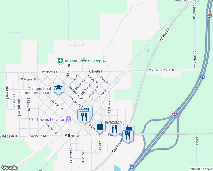 map of restaurants, bars, coffee shops, grocery stores, and more near Pauline Street in Atlanta
