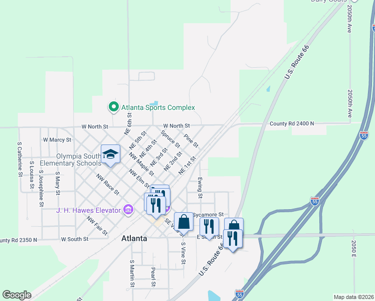 map of restaurants, bars, coffee shops, grocery stores, and more near 503 Northeast 1st Street in Atlanta