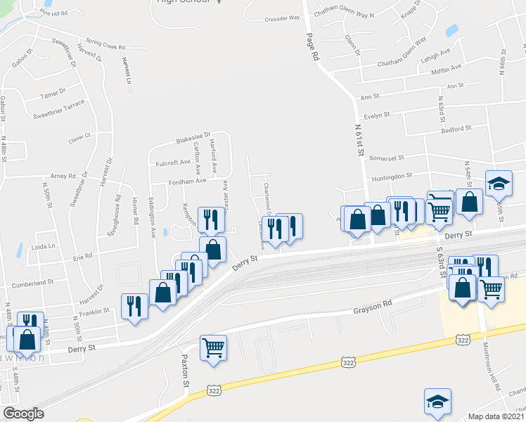 map of restaurants, bars, coffee shops, grocery stores, and more near 151 Lincoln Avenue in Harrisburg