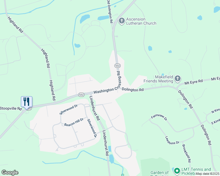 map of restaurants, bars, coffee shops, grocery stores, and more near 783 Washington Crossing Road in Newtown