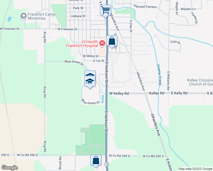map of restaurants, bars, coffee shops, grocery stores, and more near 1900 South Jackson Street in Frankfort