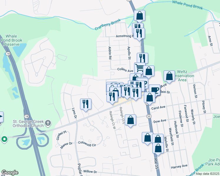 map of restaurants, bars, coffee shops, grocery stores, and more near 18 Cindy Ln in Ocean Township