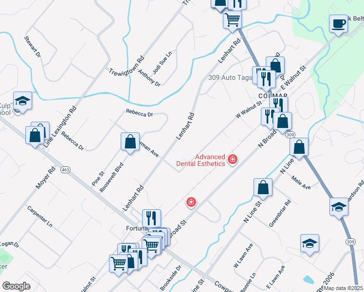 map of restaurants, bars, coffee shops, grocery stores, and more near 2235 Lenhart Road in Colmar