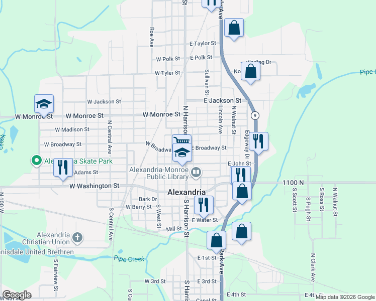 map of restaurants, bars, coffee shops, grocery stores, and more near 407 North Harrison Street in Alexandria