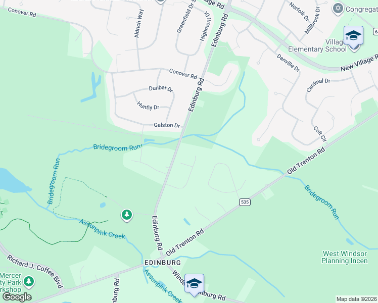 map of restaurants, bars, coffee shops, grocery stores, and more near 11 Howell Court in West Windsor Township