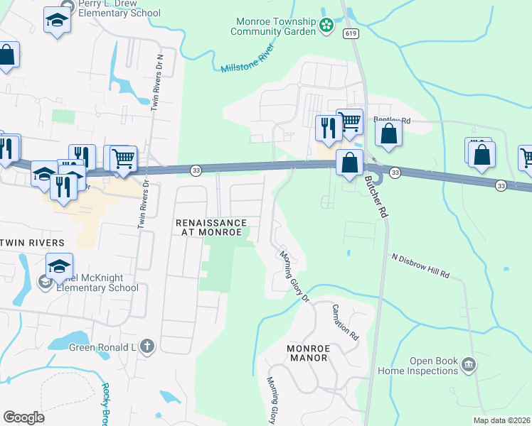 map of restaurants, bars, coffee shops, grocery stores, and more near 138 Orleans Road in Monroe Township