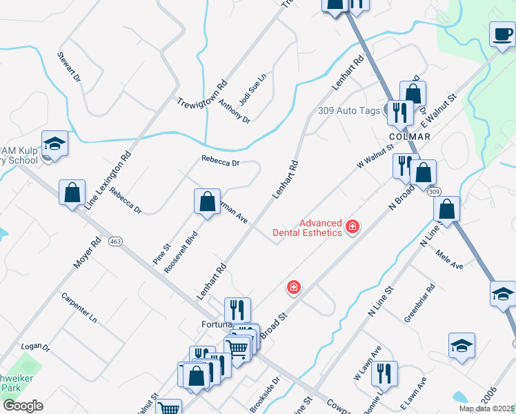 map of restaurants, bars, coffee shops, grocery stores, and more near 2222 Lenhart Road in Colmar