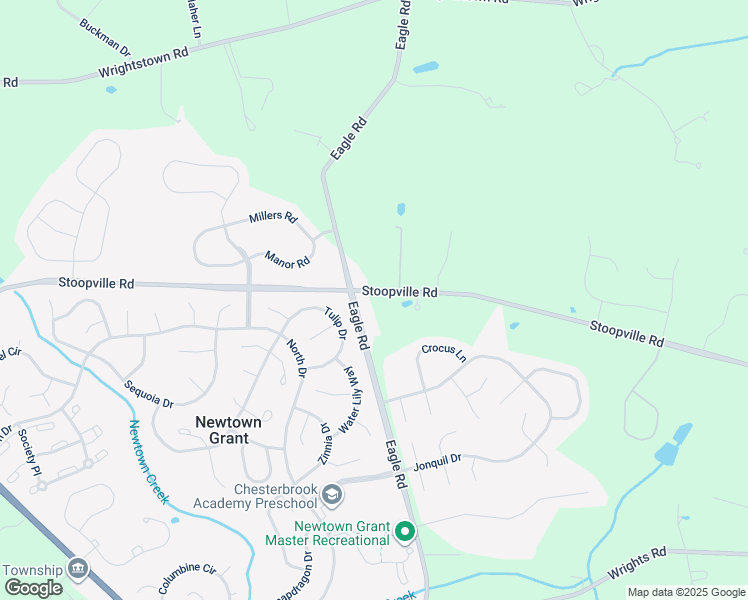 map of restaurants, bars, coffee shops, grocery stores, and more near 399 Eagle Road in Newtown