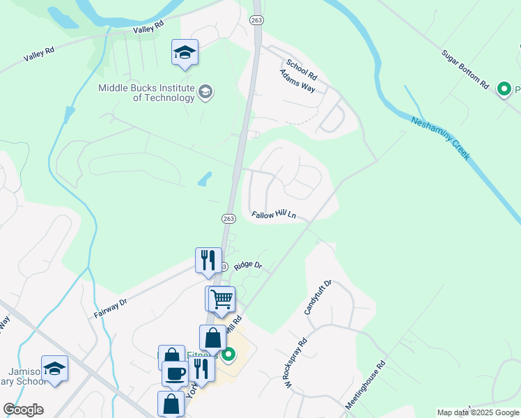 map of restaurants, bars, coffee shops, grocery stores, and more near 2604 Virginia Lane in Jamison
