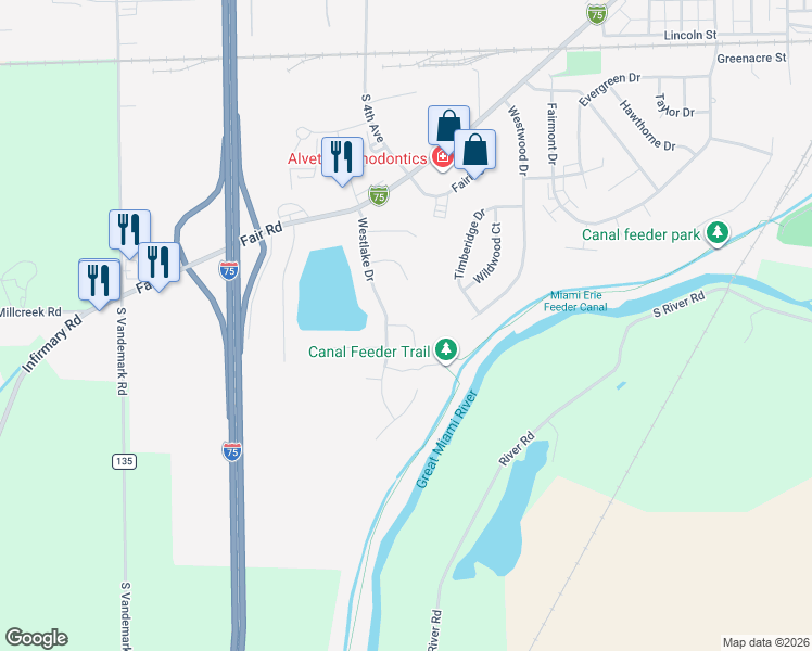 map of restaurants, bars, coffee shops, grocery stores, and more near Ontario Court in Sidney