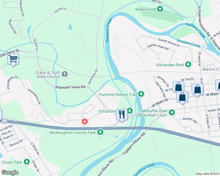 map of restaurants, bars, coffee shops, grocery stores, and more near 9083 Joyce Lane in Hummelstown