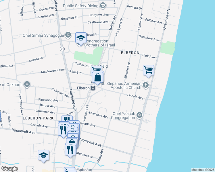 map of restaurants, bars, coffee shops, grocery stores, and more near 143 Lincoln Avenue in Long Branch