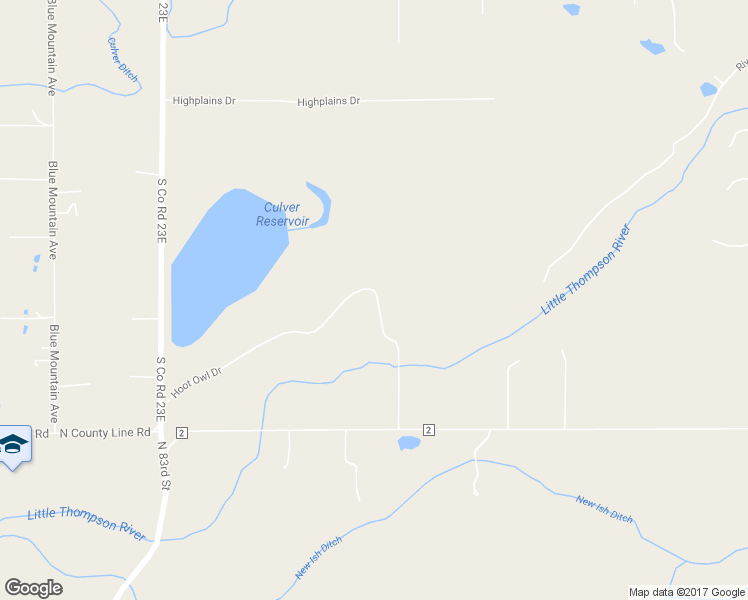 map of restaurants, bars, coffee shops, grocery stores, and more near 2532 Little Thompson Drive in Berthoud