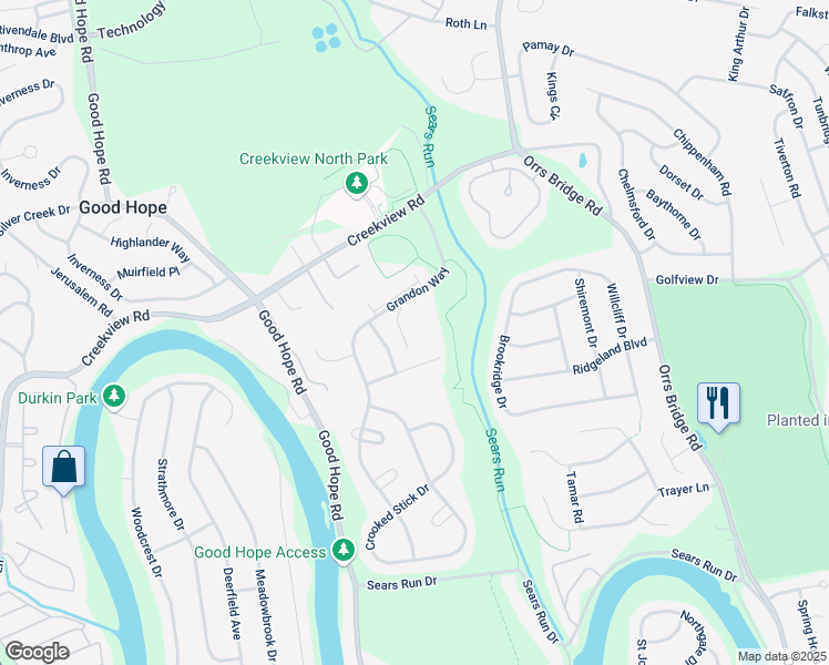 map of restaurants, bars, coffee shops, grocery stores, and more near 1100 Grandon Way in Mechanicsburg