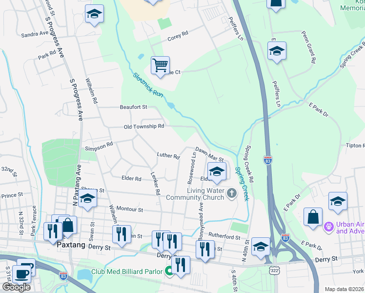 map of restaurants, bars, coffee shops, grocery stores, and more near 3794 Dawn-Mar Street in Harrisburg