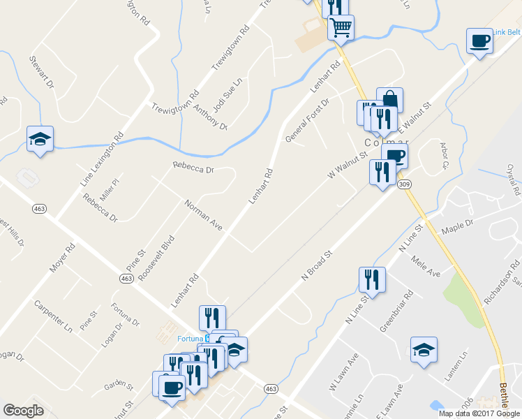 map of restaurants, bars, coffee shops, grocery stores, and more near 2339 Lenhart Road in Colmar
