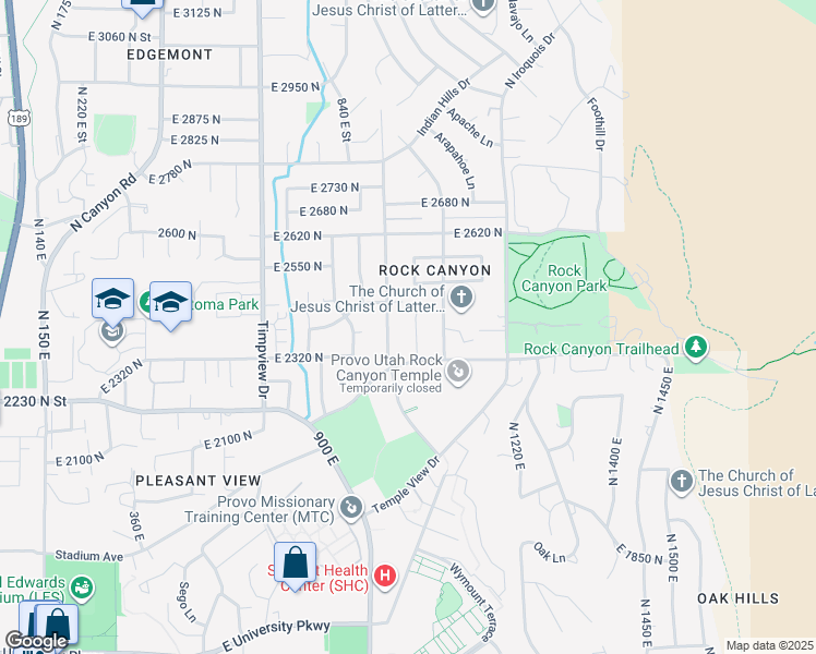 map of restaurants, bars, coffee shops, grocery stores, and more near 2420 North 930 East in Provo