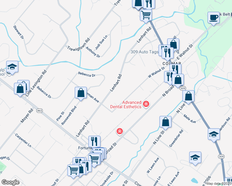 map of restaurants, bars, coffee shops, grocery stores, and more near 2339 Lenhart Road in Colmar
