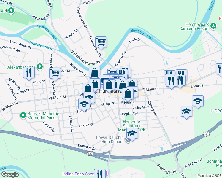 map of restaurants, bars, coffee shops, grocery stores, and more near in Hummelstown