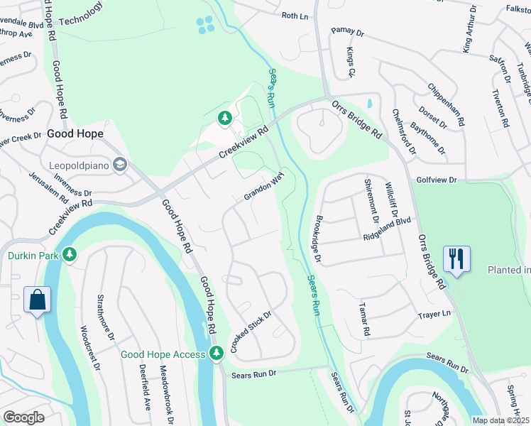 map of restaurants, bars, coffee shops, grocery stores, and more near 1100 Grandon Way in Mechanicsburg