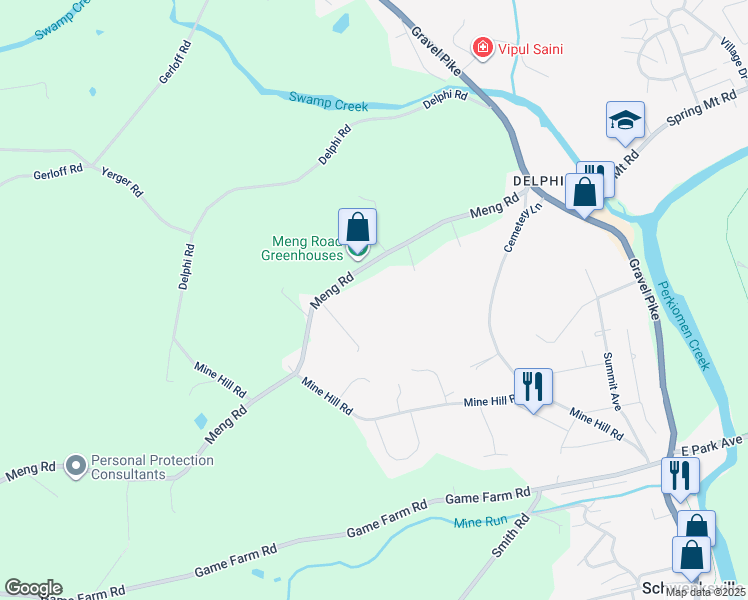 map of restaurants, bars, coffee shops, grocery stores, and more near 30 Meng Road in Schwenksville