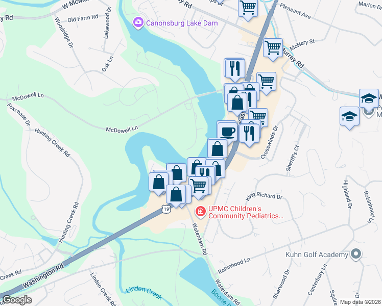 map of restaurants, bars, coffee shops, grocery stores, and more near 770 Lakeside Drive in Canonsburg