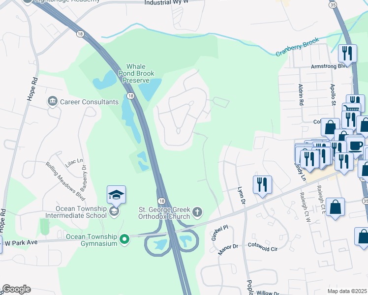 map of restaurants, bars, coffee shops, grocery stores, and more near 361 Daniele Drive in Monmouth County