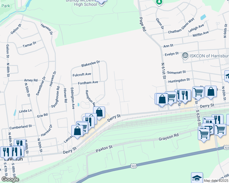 map of restaurants, bars, coffee shops, grocery stores, and more near 188 Lincoln Avenue in Harrisburg