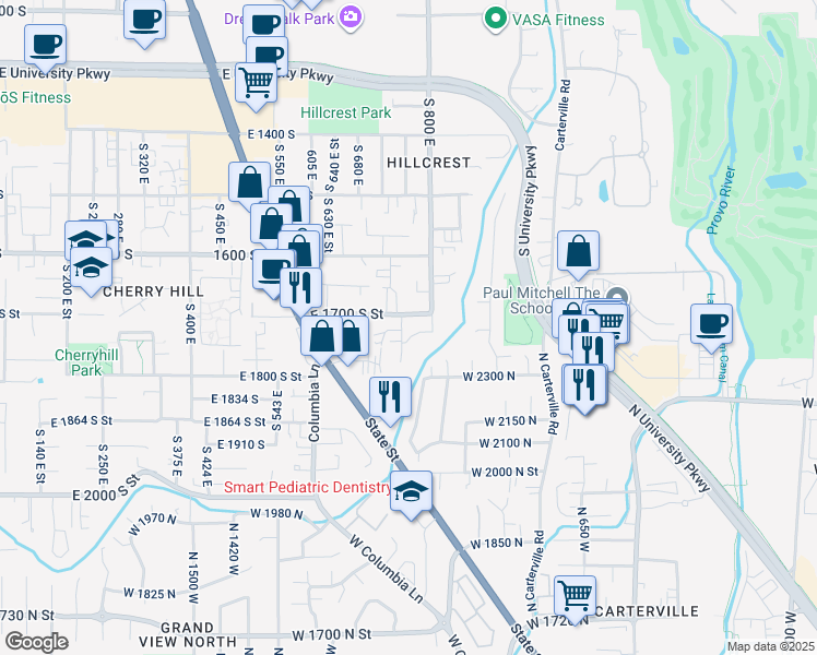 map of restaurants, bars, coffee shops, grocery stores, and more near 784 1700 South in Orem