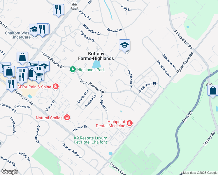 map of restaurants, bars, coffee shops, grocery stores, and more near 113 Galway Circle in Chalfont