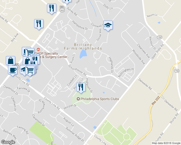 map of restaurants, bars, coffee shops, grocery stores, and more near 150 Galway Circle in Chalfont