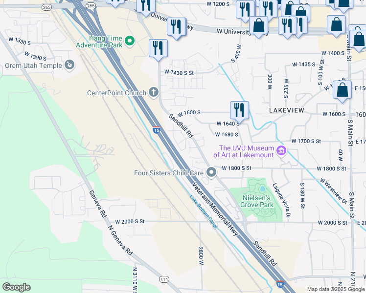 map of restaurants, bars, coffee shops, grocery stores, and more near in Orem