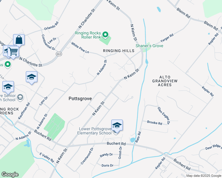 map of restaurants, bars, coffee shops, grocery stores, and more near 1637 North Keim Street in Pottstown
