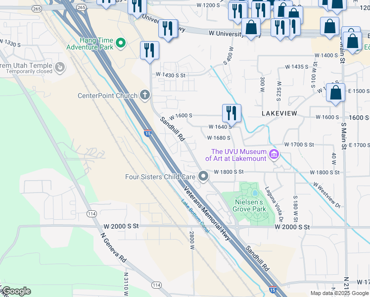 map of restaurants, bars, coffee shops, grocery stores, and more near in Orem
