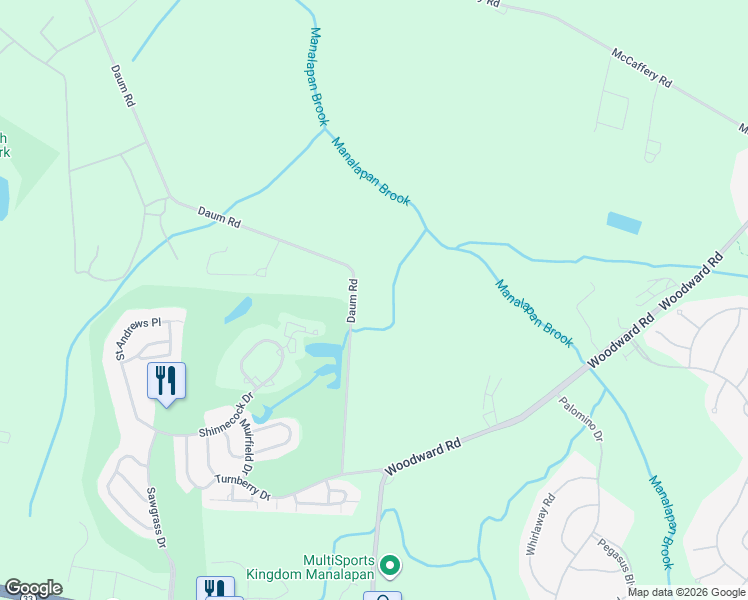 map of restaurants, bars, coffee shops, grocery stores, and more near 42A Daum Road in Manalapan Township