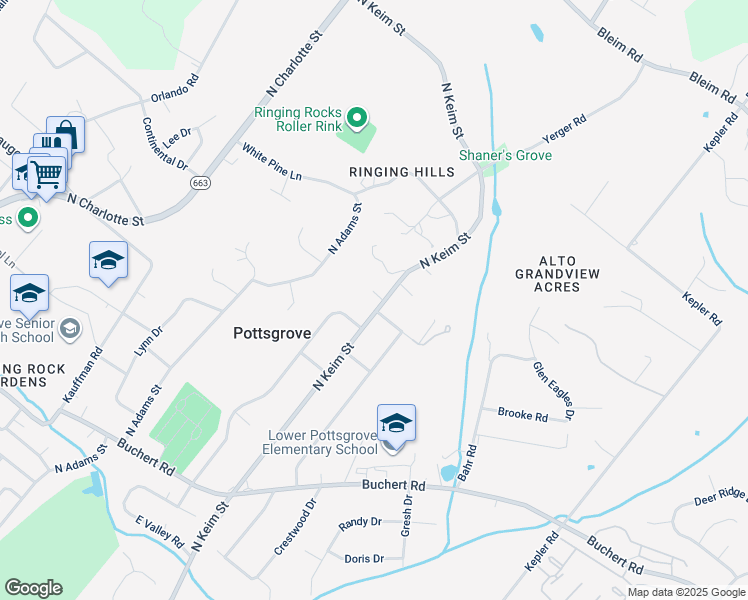 map of restaurants, bars, coffee shops, grocery stores, and more near 1637 North Keim Street in Pottstown