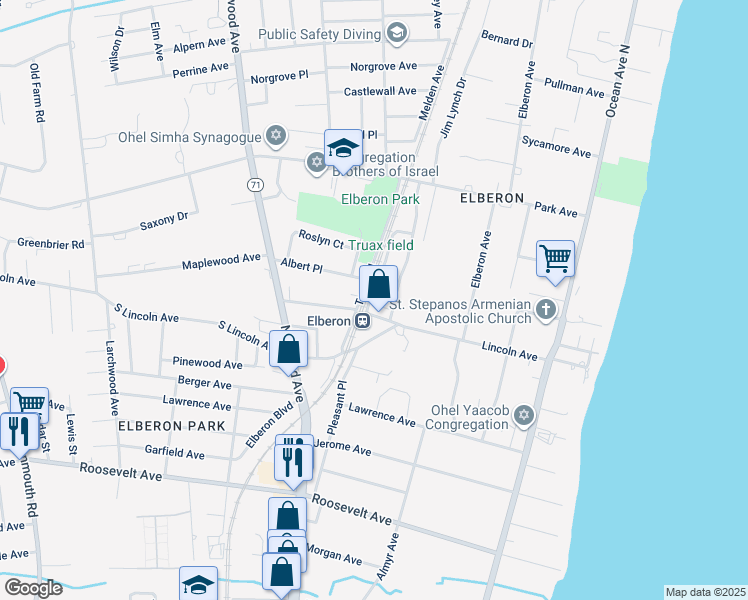 map of restaurants, bars, coffee shops, grocery stores, and more near 1190 Lincoln Court in Long Branch