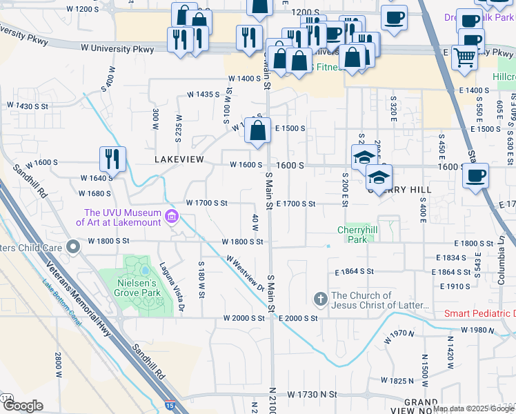 map of restaurants, bars, coffee shops, grocery stores, and more near 1715 40 West in Orem