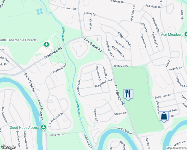 map of restaurants, bars, coffee shops, grocery stores, and more near 930 Willshire Drive in Mechanicsburg