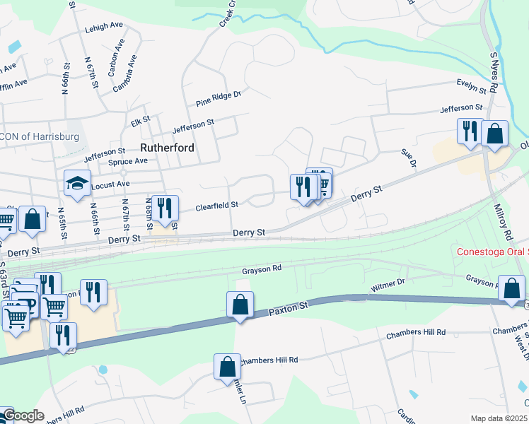 map of restaurants, bars, coffee shops, grocery stores, and more near 7239 Capital Drive in Harrisburg