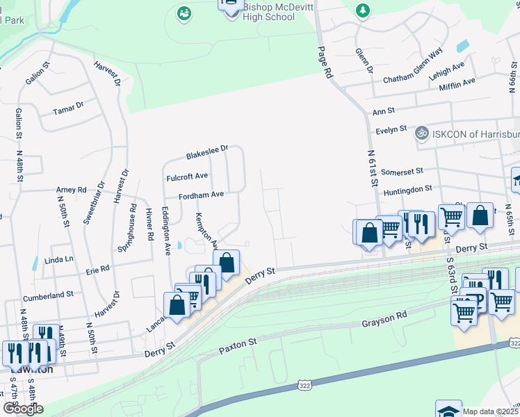 map of restaurants, bars, coffee shops, grocery stores, and more near 5786 Severna Place in Harrisburg